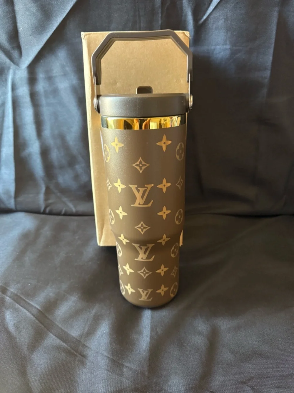 New Stanley 30oz Laser LEngravedV Tumbler - Brown/Gold Handle Flip Lid - Picture 2 of 6